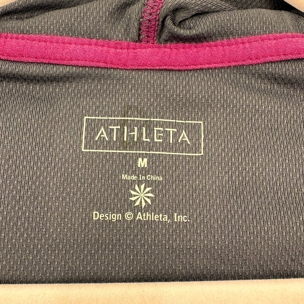 ATHLETA Women’s Active Top with Ruched Front and Sleeves with Hood Size Medium - Picture 3 of 10